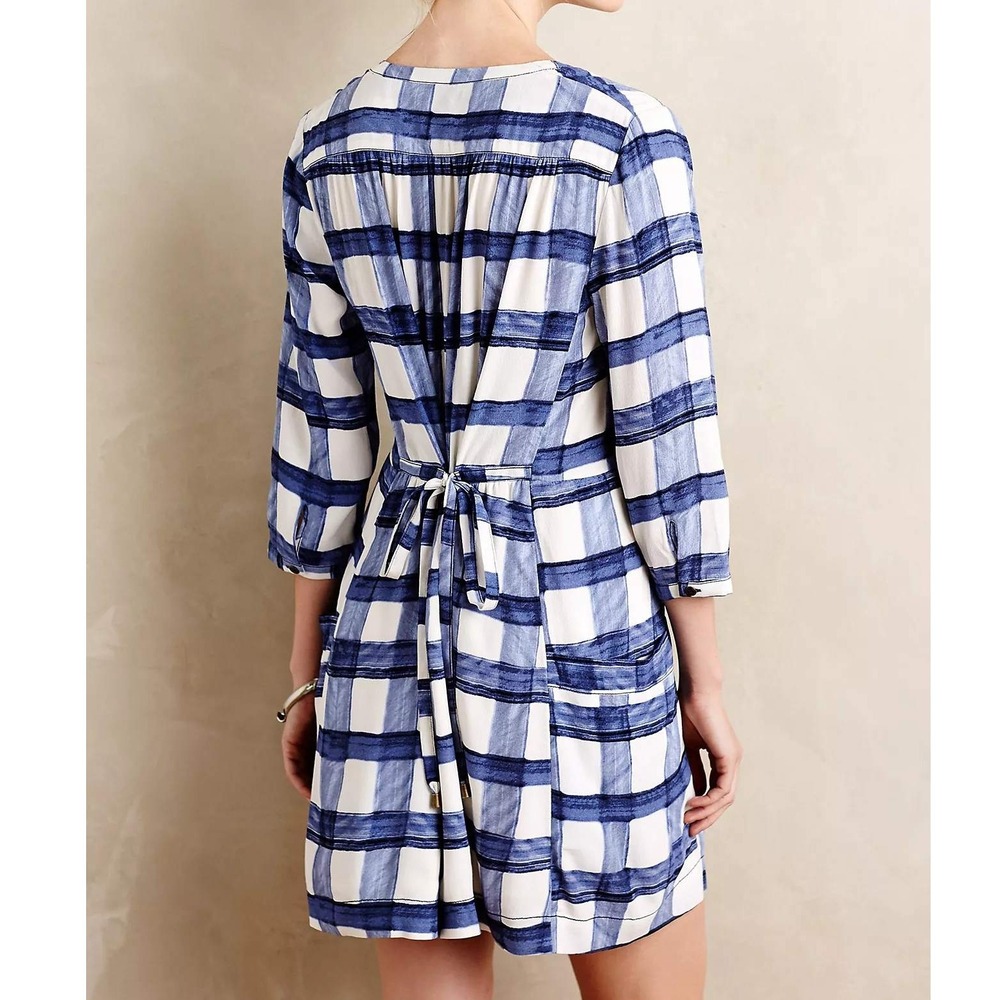 Maeve Anthropologie Devery Shirtdress Blue White Gigham Mini Dress Medium - Picture 1 of 8